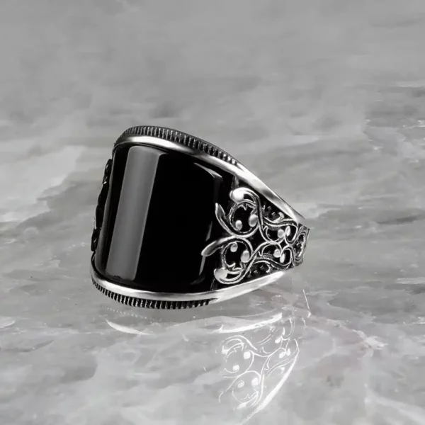 خاتم الفضة الاسترليني حجر أونيكس