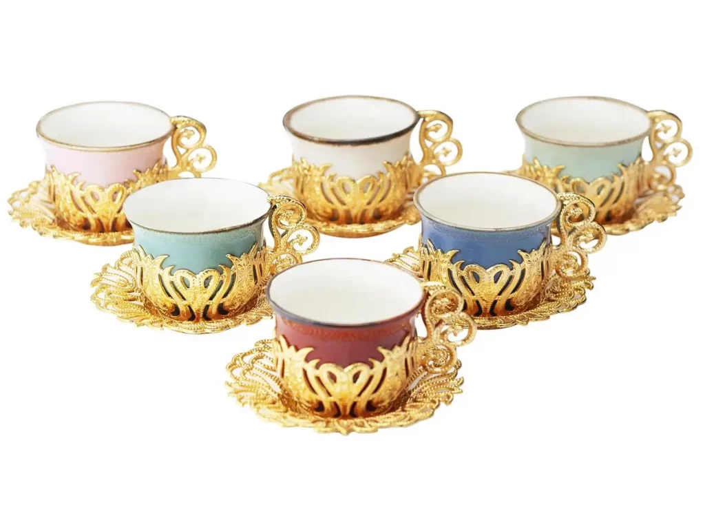 A set of Turkish coffee cups in different colors
