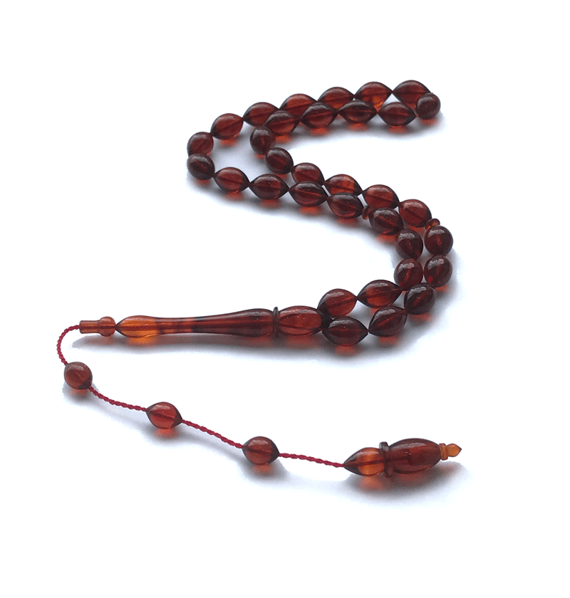 Men's silver rosary with red fiery amber stone