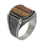 Brown tiger's eye stone ring - 925 silver