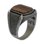 Brown tiger's eye stone ring - 925 silver