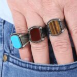 Brown tiger's eye stone ring - 925 silver