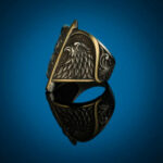 Alp Arslan ring, falcon and star model - 925 silver