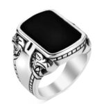 Eagle ring with black onyx stone - 925 silver