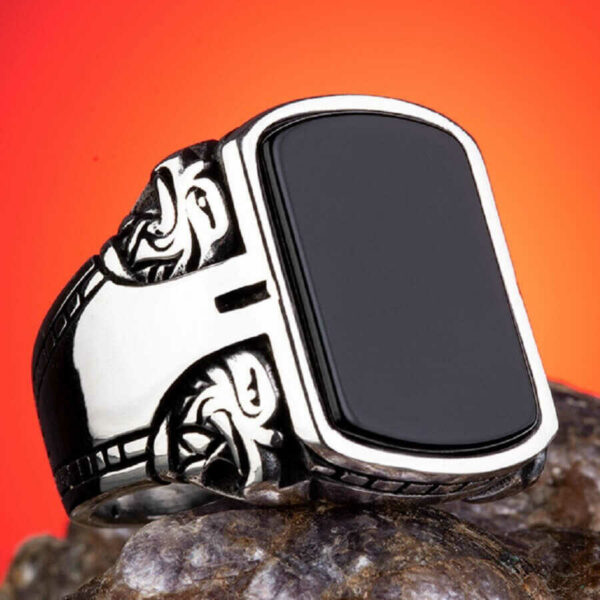 Eagle ring with black onyx stone - 925 silver