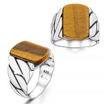 Twisted pattern ring with tiger's eye stone - 925 sterling silver