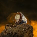 Amber stone ring with Dohr Suleiman engraving - 925 silver