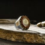 Amber stone ring with Dohr Suleiman engraving - 925 silver