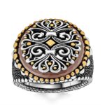 Silver ring, large engraving, with red ruby stone - 925 caliber