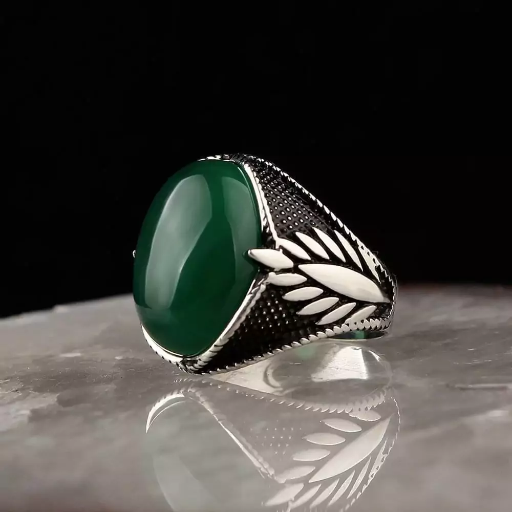 Men's silver ring with agate stone, model 21