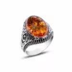 Men's silver ring, amber stone, decorated with crescent and star, 925 caliber, original. Fast shipping to all parts of the world from Bashasaray within 3 to 5 days. Order now and it will be delivered to your door