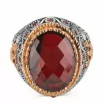 Silver ring decorated with 925 red zircon stone