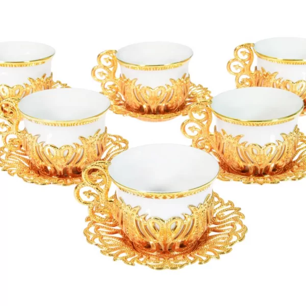 A set of silver and golden Turkish coffee cups, 6 cups