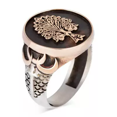 Tree of Life and Crescent Silver Ring 110 grams