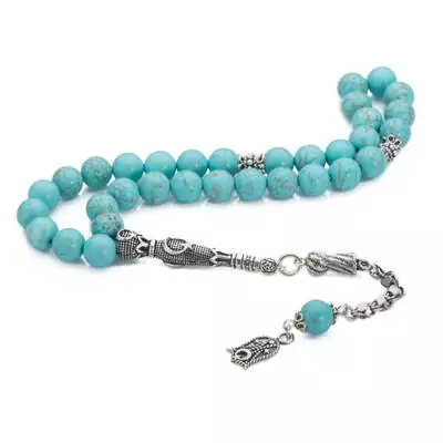 Silver rosary, lavender flower model, with turquoise stone, caliber 925, with its distinctive design. Fast shipping, from 3 to 7 working days to all parts of the world. Order now from Bashasaray