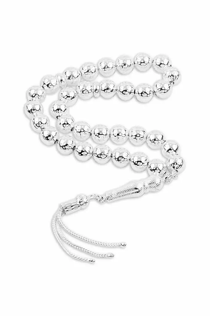Men's 925 silver rosary with a circular dotted pattern