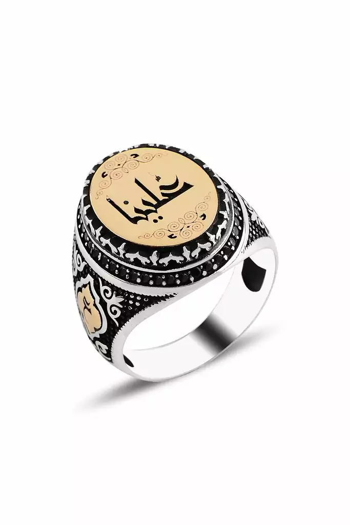 خاتم فضة رجالي بيضوي مع إمكانية حفر الإسم باللغة العربية عيار 925