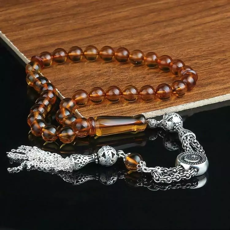 Men's silver rosary with original 925 caliber amber stone