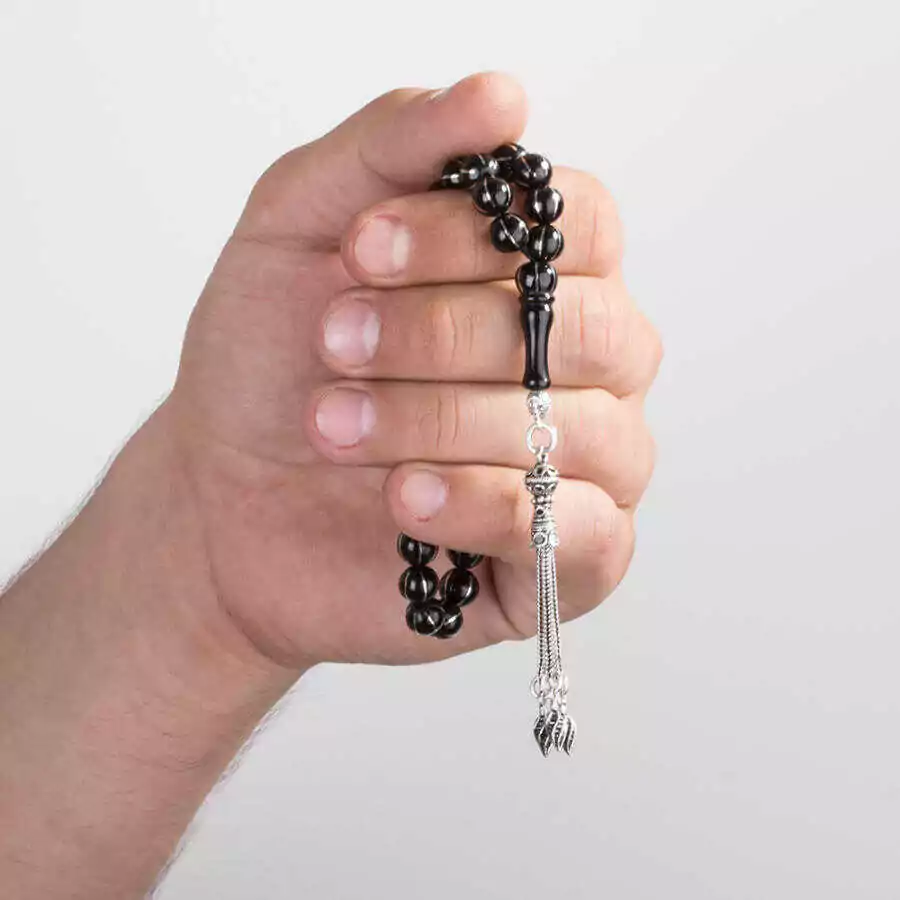 925 silver black amber rosary