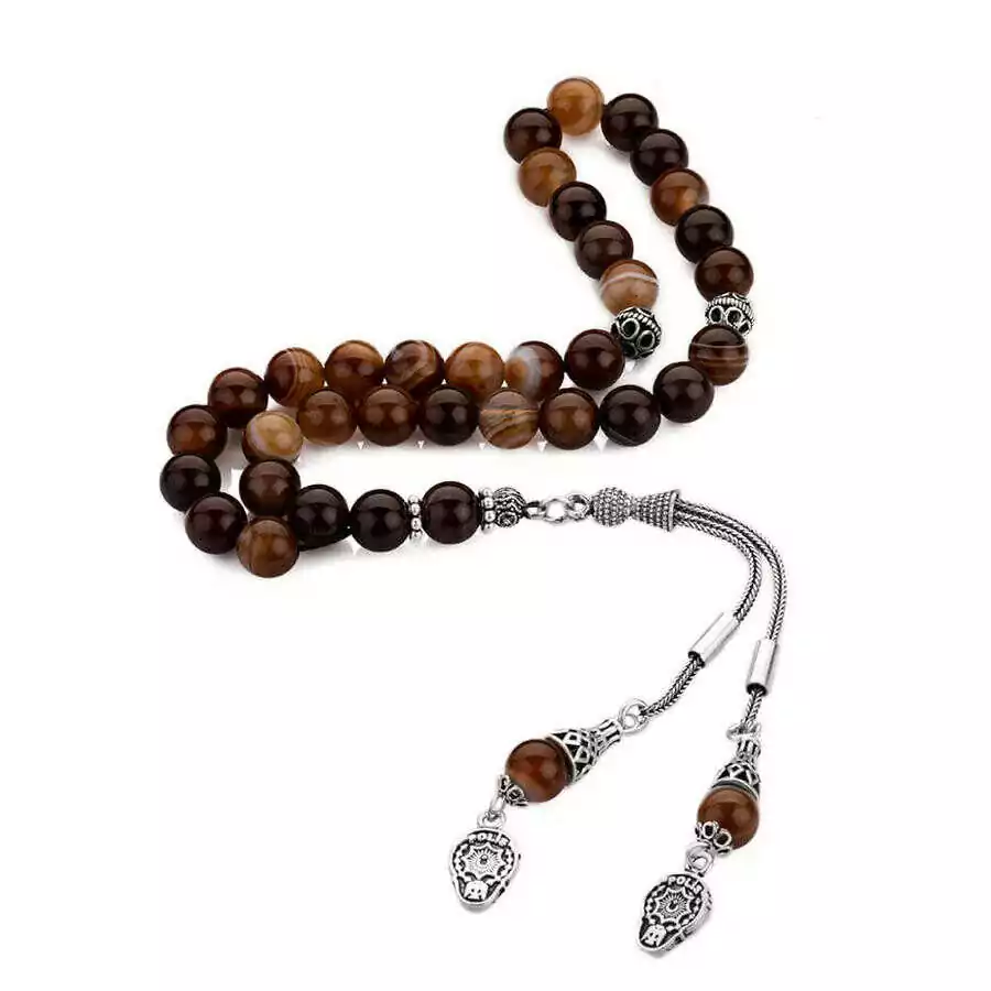 925 silver Madagascar agate rosary with double tassels
