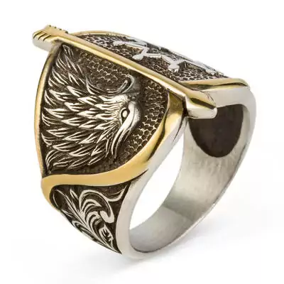 Alp Arslan ring, falcon and star model - 925 silver