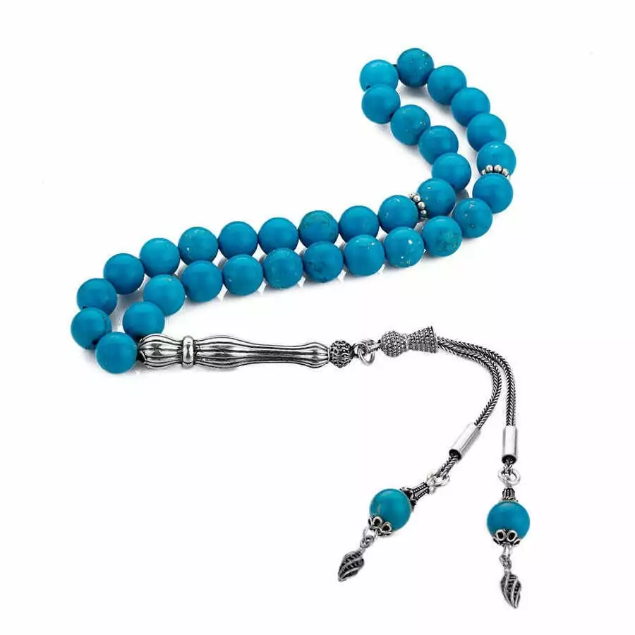 Turquoise stone rosary - silver tassel