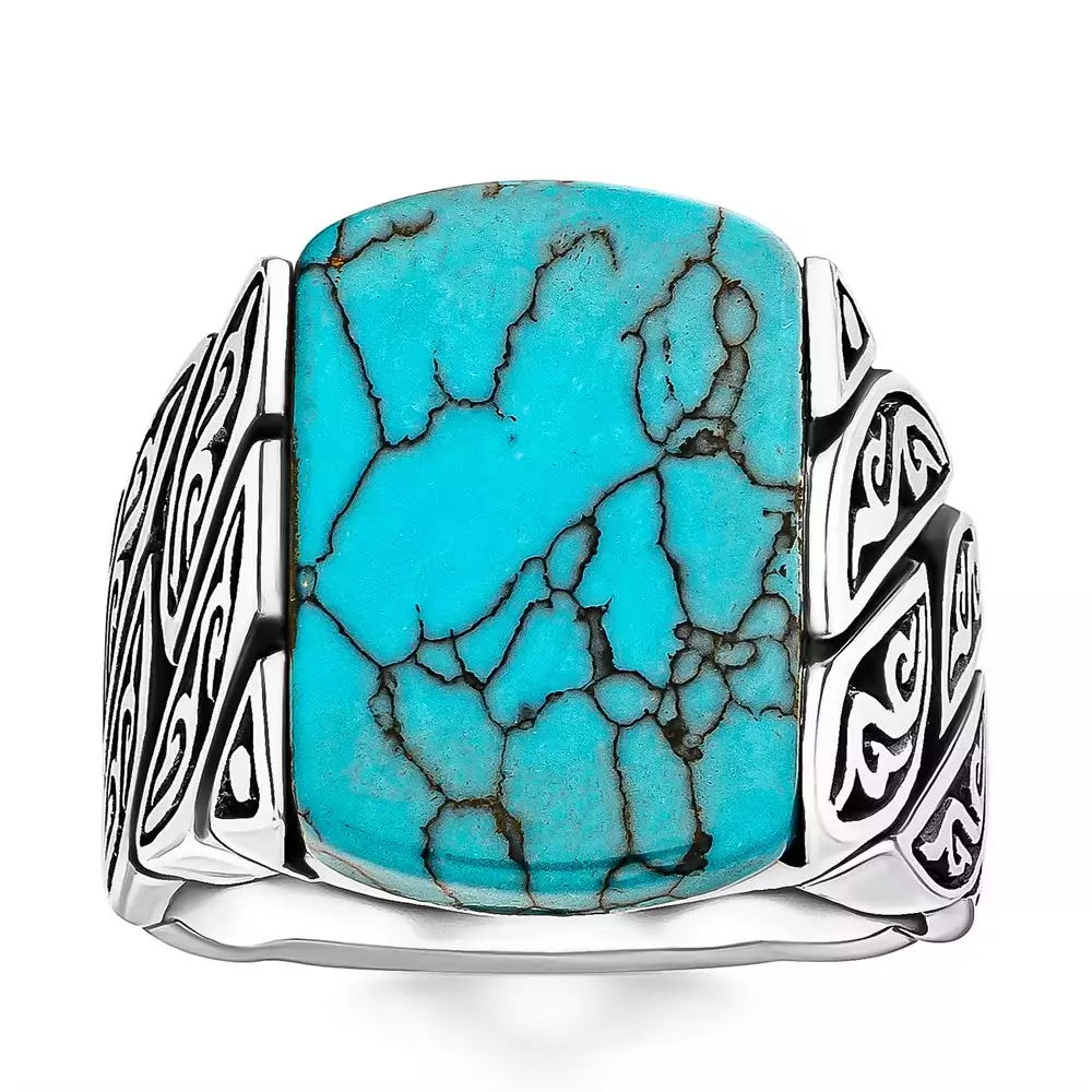 Twisted pattern ring with turquoise stone - 925 sterling silver